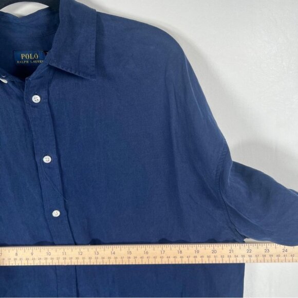 NWT POLO RALPH LAUREN LINEN SILK Blend Navy Relaxed Fit Twill Shirt Size M - Picture 5 of 10